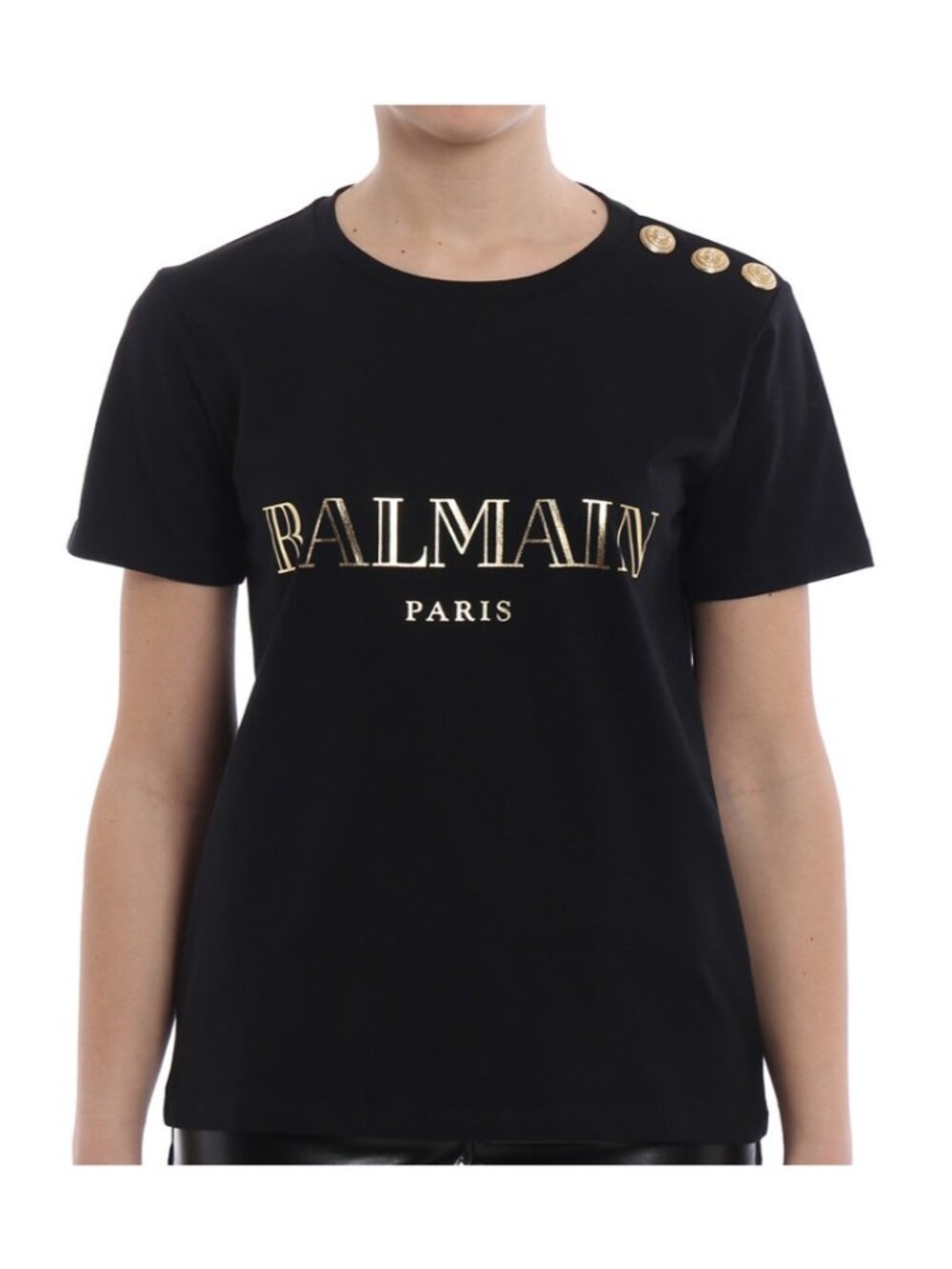 Authentic Balmain Button Embellished Logo T-Shirt In Black S